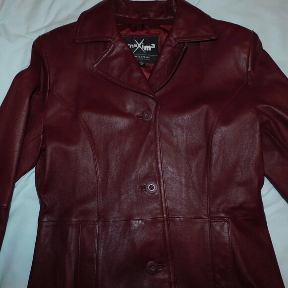 unworn women's oxblood leather peacoat jacket - Wilsons size medium NOS new - Picture 5 of 5